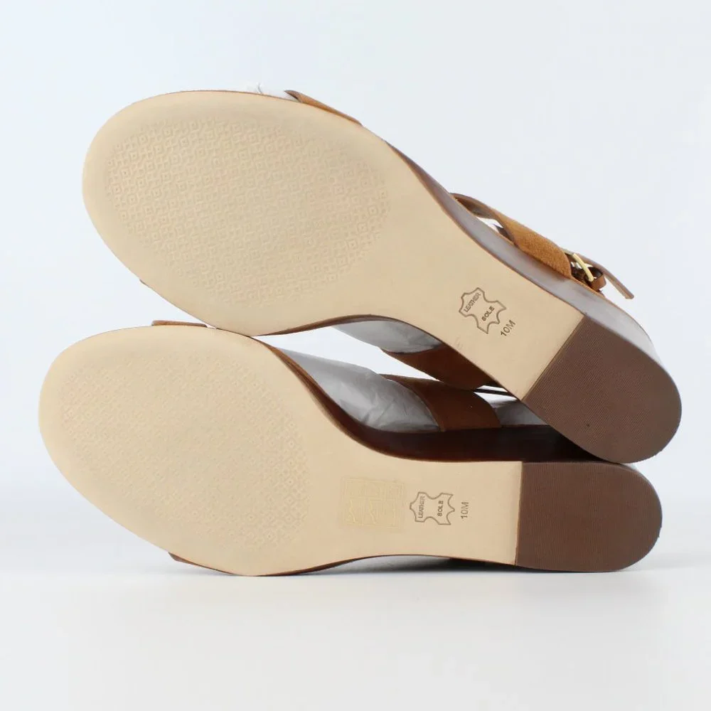 NEW Tory Burch Mini Benton Wedged Suede Leather Sandals, Ambra, US 10
